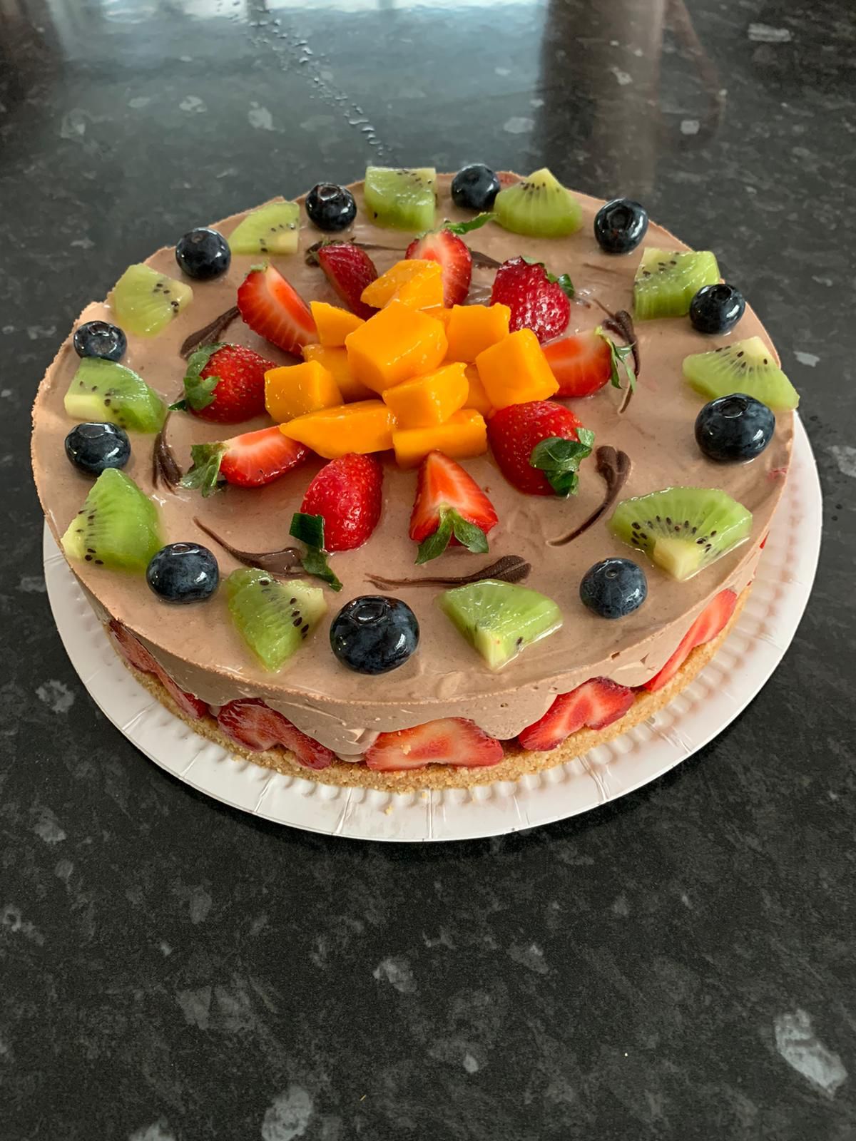 8" Chocolate Cheese Cake with Mixed Fruit